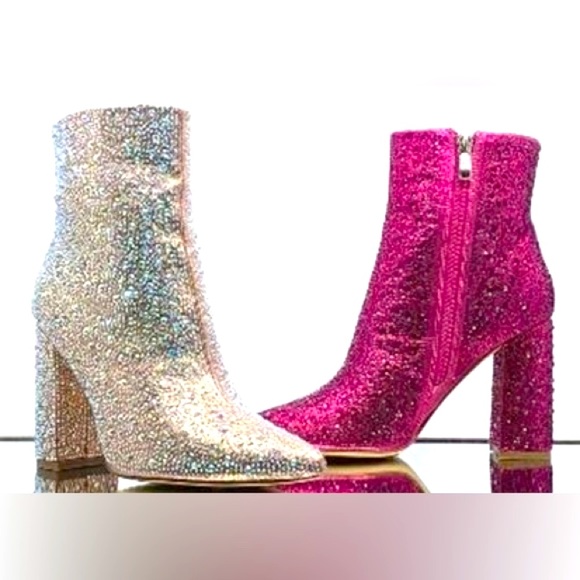 C’mon Barbie Let’s Go Party! New Fucshia Rhinestone Embellished Boots Booties - Picture 2 of 6